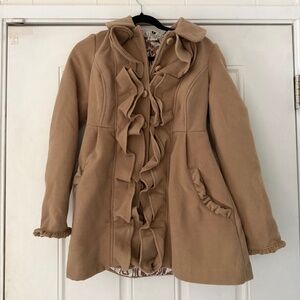 Chic Elegant vintage y2k 90s tan long spring cute coat jacket Ruffle Cape for Wo